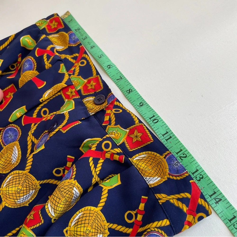 Vintage 90s Chaus Petites Skirt 12P Nautical Scarf Print Preppy Old Money Midi